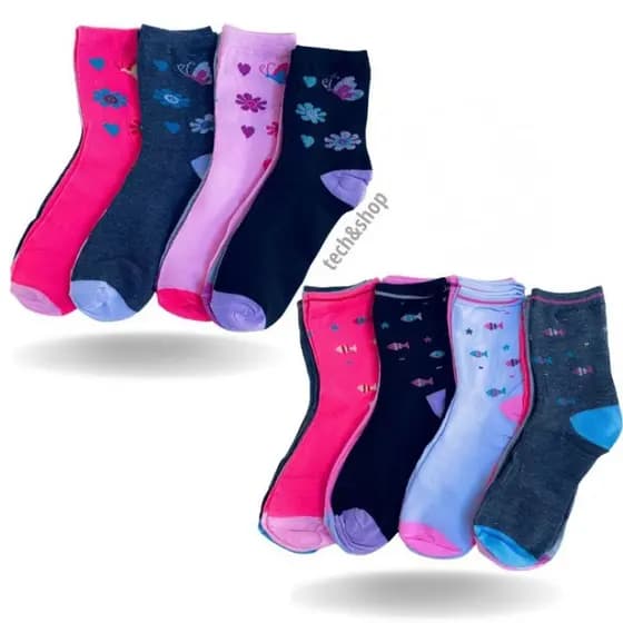 Kit 6 Pares de Meias Cano Alto Feminino Estampado Adulto 34-40