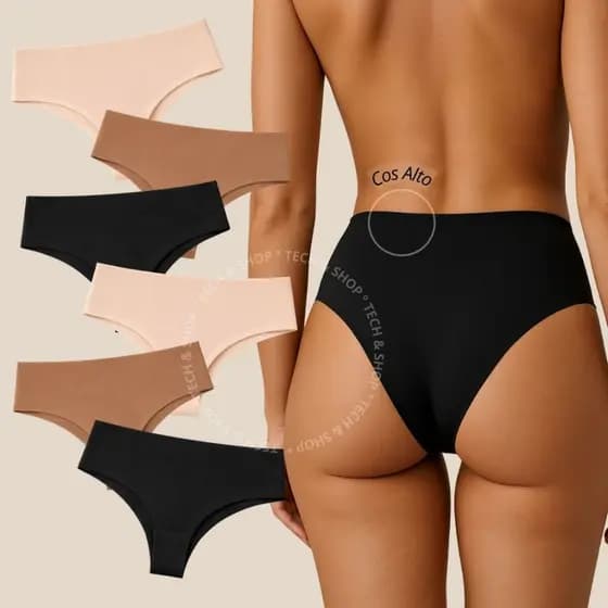 Kit 10,8 ou 3 Calcinhas Tanga Cós Alto Modeladora Corte a Laser Sem Costura Macia e Confortável