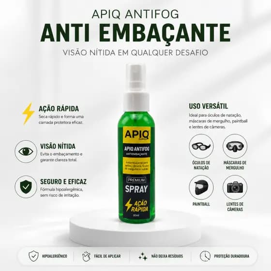 Anti Embaçante Antifog 60ml Para Óculos de Natação Máscara de Mergulho e Lentes | Apiq Química