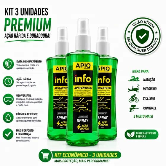 Kit 3 Anti Embaçante Antifog 300ml | Óculos de Natação, Mergulho e Máscaras