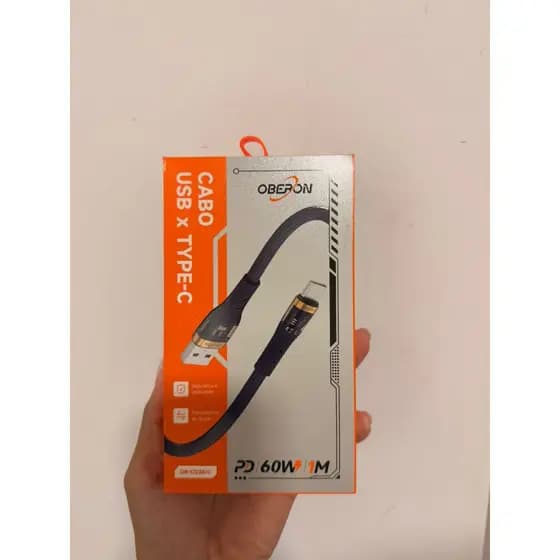 Cabo USB x Type-C 1m Carregamento Rápido 60W PD 6A Oberon Reforçado