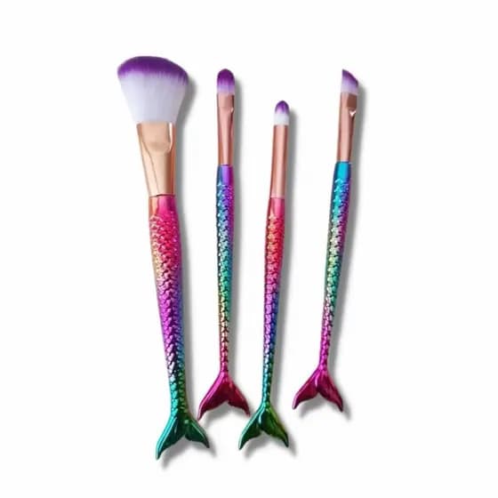 Kit Pincel Sereia Maquiagem Profissional Furta Cor Holográfico 4 Peças
