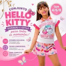 Conjunto Infantil Hello verão/conjunto feminino infantil/ conjunto infantil menina barato/Conjunto Blogueirinha