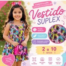 Vestido Infantil Menina Suplex Estampado Emilly vick Alça regulavel com Laço