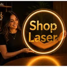 Placa Acrílico Letreiro Neon LED Redonda 3D Acrílico com sua Logomarca