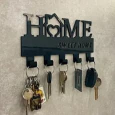 Porta Chaves Decorativo Parede em Acrílico com Frase Home Sweet Home – 5 Ganchos para Chaves