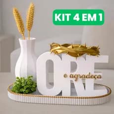 Kit Decorativo ORE e Agradeça com Bandeja + Vaso + Hastes de Trigo – Design Elegante e Minimalista