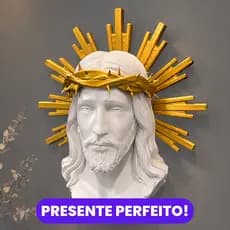 Estátua de Jesus Cristo Decorativa Parede ou Mesa Halo Dourado Escultura Religiosa