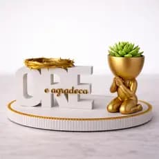 Kit Vaso e Letreiro Ore e Agradeça Religioso Decorativa Enfeite Moderno para Casa, Sala e Escritório