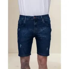 Bermuda Jeans Masculina Escura Destroyed c/ Elastano | Slim, Conforto e Estilo Verão