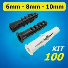 Kit 100 Bucha Várias Medidas Com e Sem Anel 6mm 8mm 10mm Convencional Drywall U UB UFU - USAF