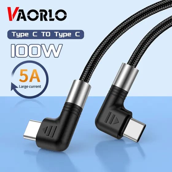 Cabo De Carregamento Rápido De Dados Tipo C 5A PD100W Cotovelo Duplo Durável Trançado De Nylon De 90 Graus