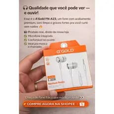Fone A Gold FN-A23 com Fio P2, Microfone Embutido, Grave Forte, Controle, Som Estéreo, Para Celular Android