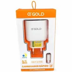 CARREGADOR TURBO 4.1A A GOLD 2 USB + CABO IPHONE LIGHTNING BIVOLT