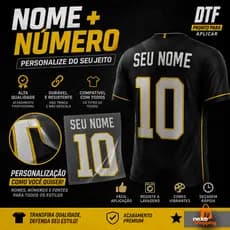 Personalize Sua Camisa I Nome + Número I DTF Premium I Pronto Para Aplicar I Termocolante I Aplique com Ferro de Passar