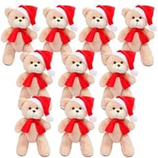 Kit 10 Ursinho De Natal De Pelúcia 29cm Enfeite Decoração Papai Noel