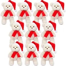 Kit 10 Ursinho De Natal De Pelúcia 23cm Enfeite Decoração Papai Noel