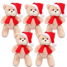 Kit 5 Ursinho De Natal De Pelúcia 23cm Enfeite Decoração Papai Noel