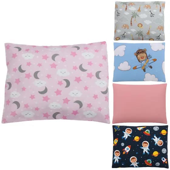 Travesseiro de Bebê com Fronha em Algodão Estampada Menino Menina 2 Peças Promoção