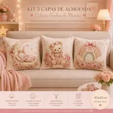Kit 03 Capas de Almofadas Sonho De Menina Baby 45cm Estampada Decoração
