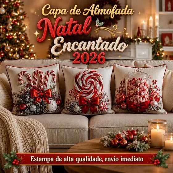Kit 03 Capas Almofada NATAL ENCANTADO 45X45 Estampa Premier