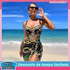 maio feminino praia com bojo,Biquíni de uma peça estampado de praia 2 pedaços with saída de praia feminino