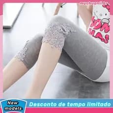 Leggings De Renda Para Mulheres Verão Calças Cortadas Elásticas Finas , Versáteis De Ajuste Fino Pretas Cor Sólida