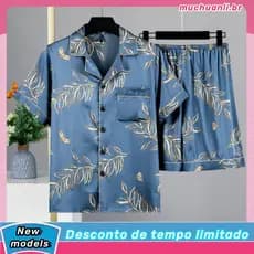 Pijamas de verão masculino gelo seda fina pijamas estudantes juventude de meia-idade Cardigan Pa20251230