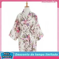 Robe / Roupão / Quimono de Cetim Florido de Dama de Honra / Noiva / Casamento Feminino