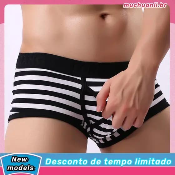 Novos Cuecas de Boxer de Roupa íntima masculina Cuecas de Boxer de Algodão Listrado Respirável Abertura Lateral Calças