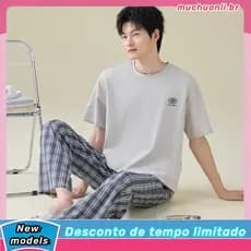Pijamas masculinos de algodão puro verão calças de manga curta Design sentido tamanho grande solto estudante verão estil