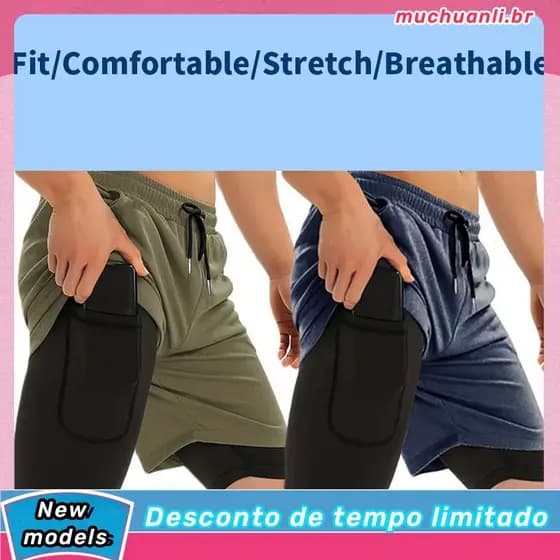 KIT 3 shorts 2 em 1 masculino academia conforto
