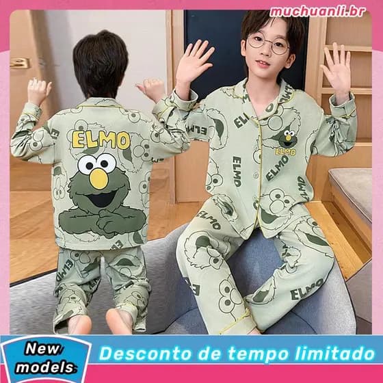 Calças de manga comprida Pijamas infantis Conjunto de Loungewear masculino Pijama de desenho animado [D925] Pijamas infa