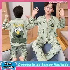 Calças de manga comprida Pijamas infantis Conjunto de Loungewear masculino Pijama de desenho animado [D925] Pijamas infa