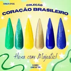 Esmaltes Em Gel COPA BRASIL (Verde Azul (brilho) Amarelo) 9g Majestic Nails