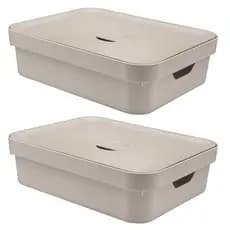 2x Caixa Organizadora Multiuso 16L OU Bege 13x35x45cm