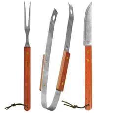 Kit Churrasco Inox Essencial 3 Pçs Garfo Faca Pegador Fixxar
