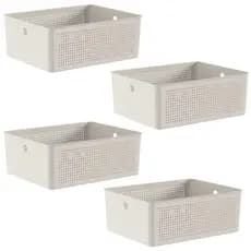 4x Cesto 12L Organizador Ou Flow Bege 13cm X 27cm X 34cm