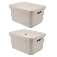 2x Caixa Plastica Multiuso 32L Organizadora OU Cube Bege