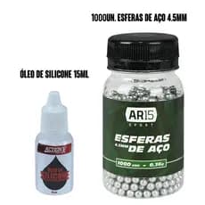 Pote Esfera de Aço AR15 Sport 4.5mm 1000un + Óleo de Silicone 15 ml