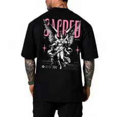 Camiseta Oversized Streetwear Larga Estampada Preta Masculina