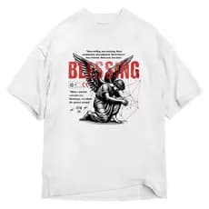Camiseta Oversized Blessing Estampada Masculina Streetwear Larga Preta Branca