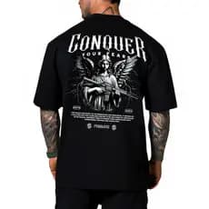 Street Moda Camiseta Oversized Streetwear Larga Estampa Conquer Estilosa Masculina