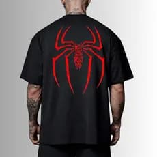 Camiseta Streetwear Moda Oversized Gola Canelada Spider Preta 100% Algodão