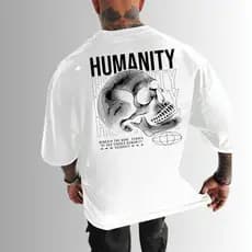 Camiseta Oversized Gola Canelada 100% Algodão Humanity Branca e Preta