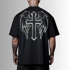 Camisa Oversized 100% Algodão Moda Street Cruz Preta e Branca