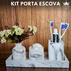 kit Porta Escova Dente, Algodão, Decoração banheiro, Lavabo, dia das mães, Bandeja, Flor, Perfume.
