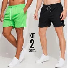 Kit 2 Shorts Praia Bermuda Masculino Básico liso em Tactel  Elastano Academia Treino