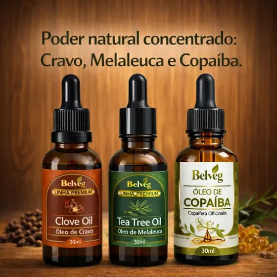 Kit 3 Óleos Contra Fungos e Micose |Copaíba, Melaleuca, Cravo| 30ml Ação Antisséptica e Cicatrizaçao Unhas e Cabelos