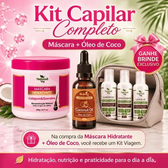 Kit Nutrição Capilar Máscara 400g + Óleo de Coco Belveg 30ml